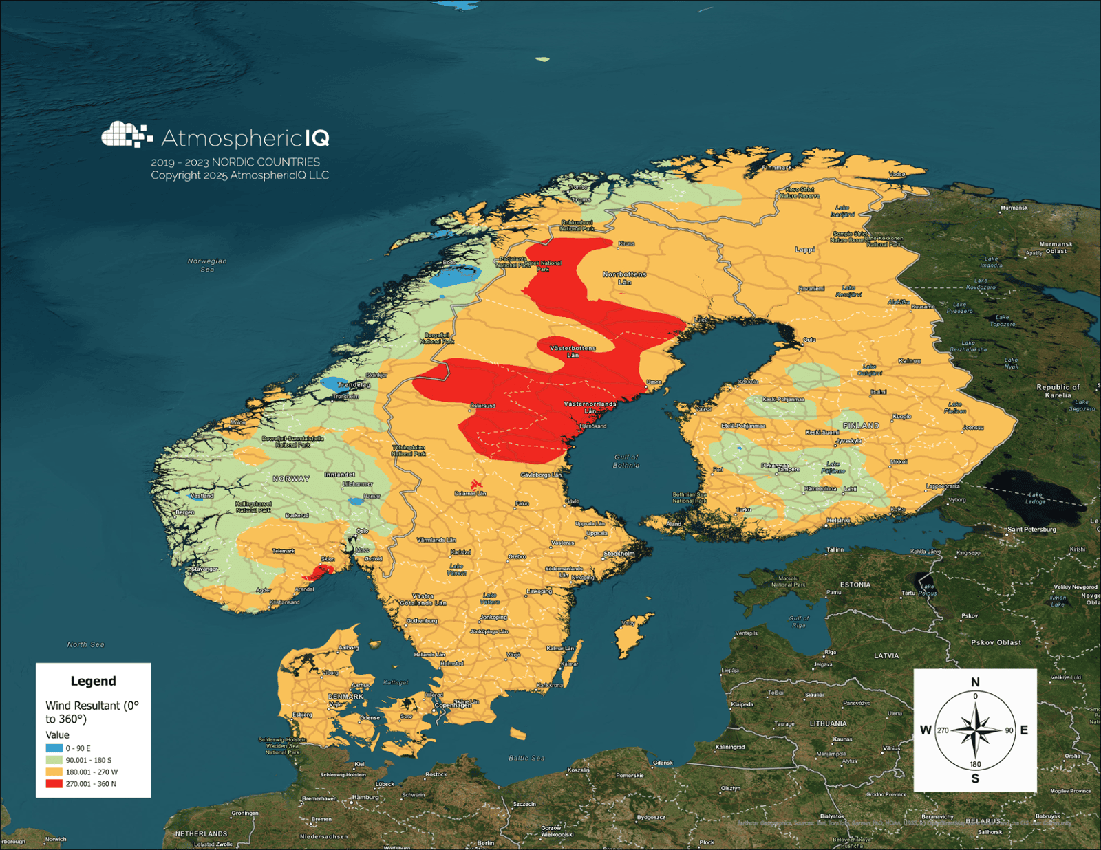 Wind Resultant (0° to 360°) - Vector-averaged wind direction